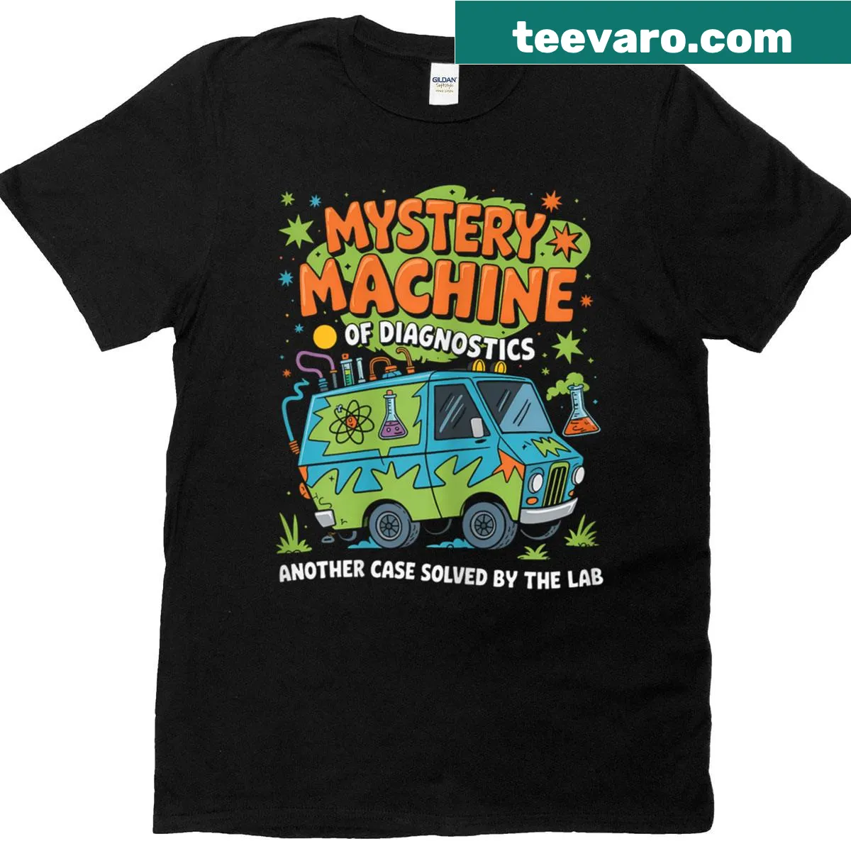 Retro-style T-shirt featuring 'Mystery Machine Of Diagnostics' design — on a men's t-shirt