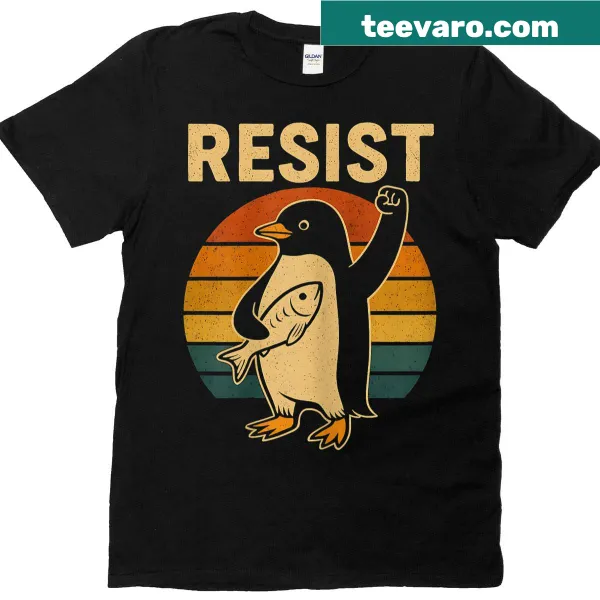 Amusing T-shirt depicting penguins protesting tariffs