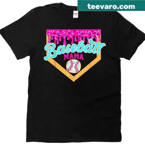 Illustrative T-shirt with baseball mom and ice cream drip design