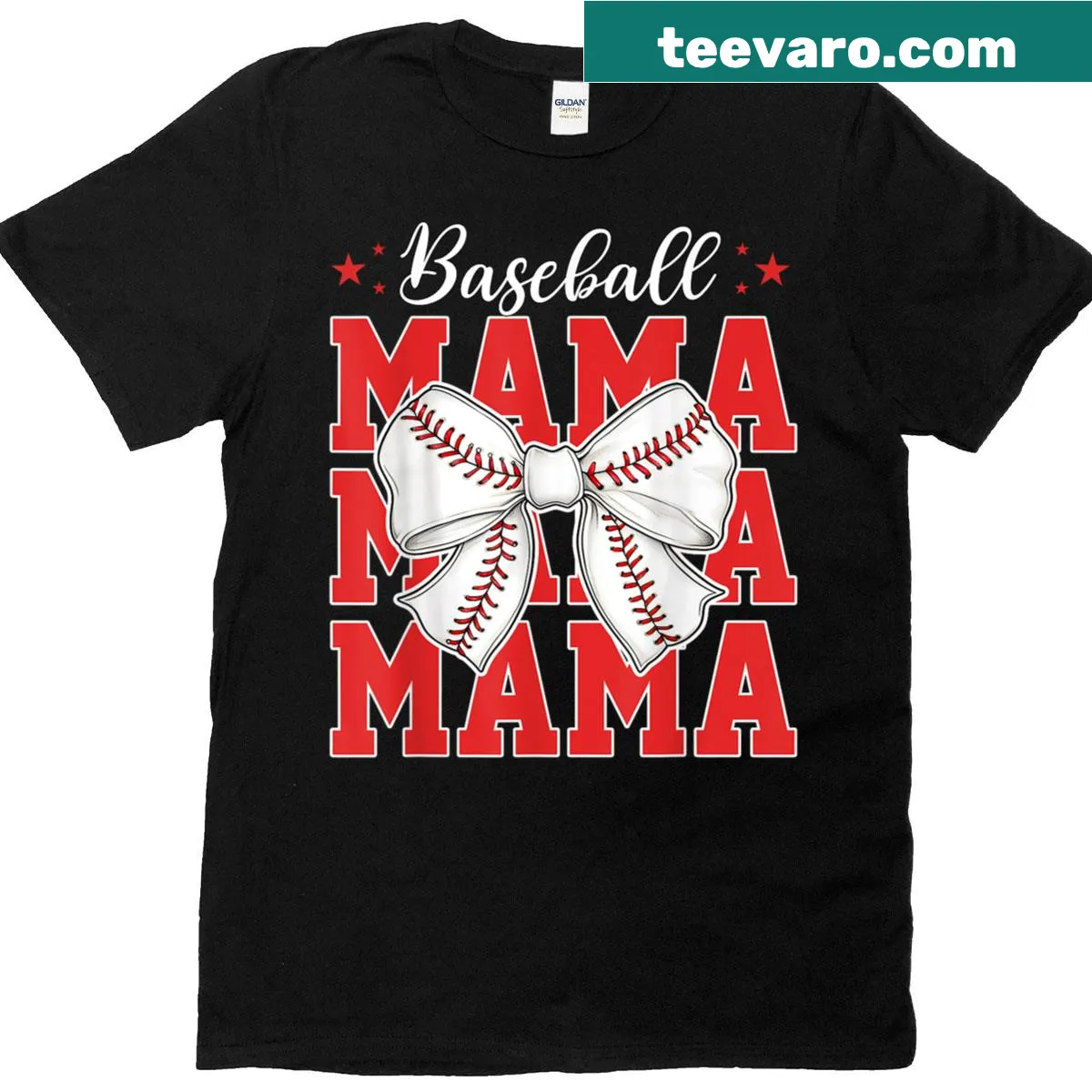 T-shirt featuring a baseball mom design with a coquette bow — on a men's t-shirt