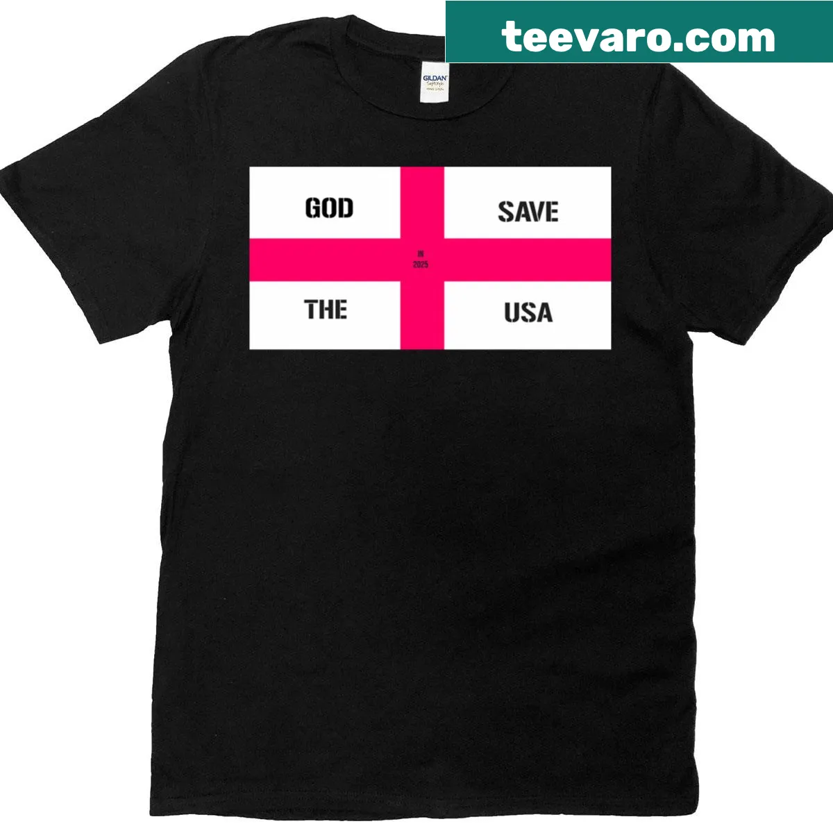 Patriotic shirt featuring 'God Save The USA in 2025' text — on a men's t-shirt