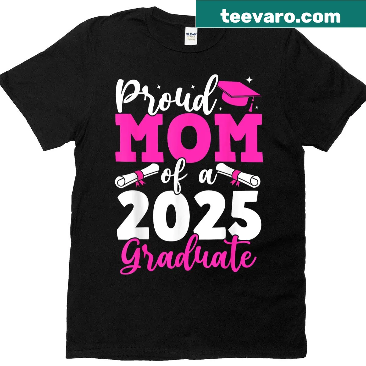 Proud Mom of a 2025 graduate t-shirt with bold lettering — on a men's t-shirt