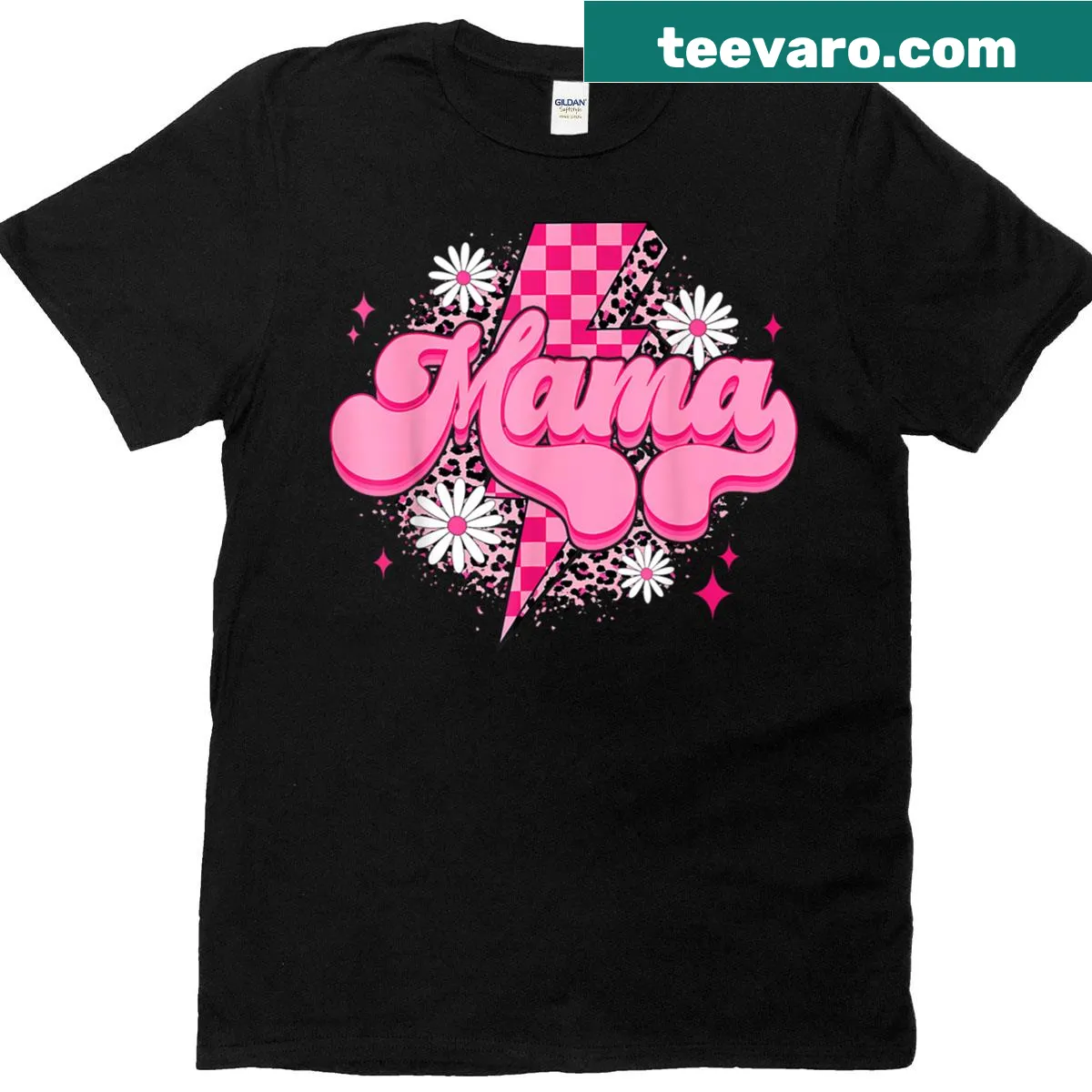 Stylish t-shirt for moms with checkered lightning bolt design — on a men's t-shirt