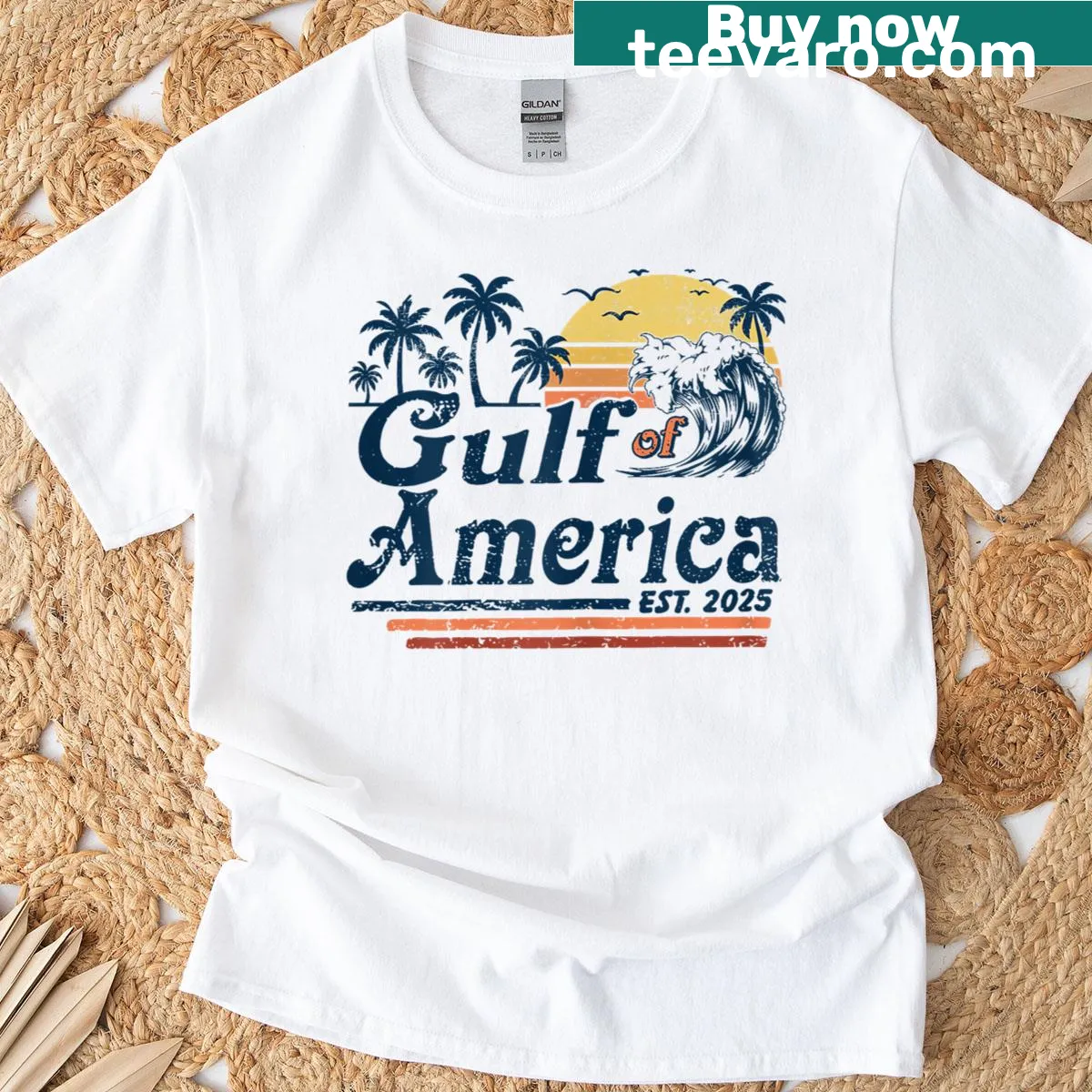 Retro Gulf Of Us America graphic tee — on a men's t-shirt