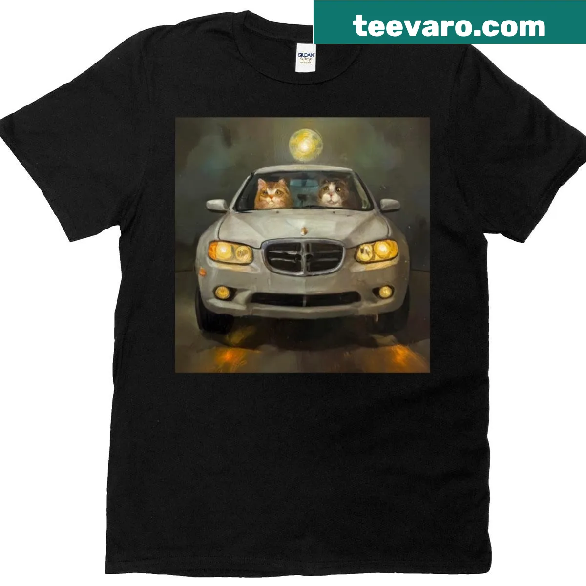 Playful car mischief illustration on a classic T-shirt — on a men's t-shirt