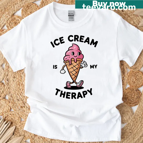 Cute long sleeve t-shirt saying 'Ice Cream Is My Therapy'