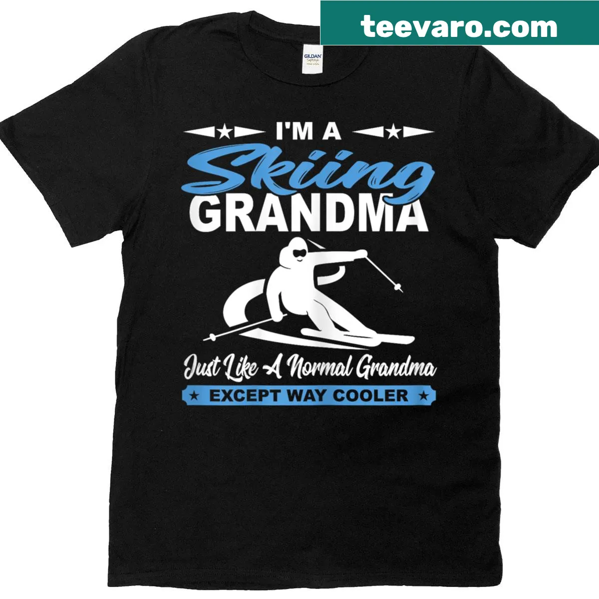 Playful t-shirt for skiing grandmas — on a men's t-shirt