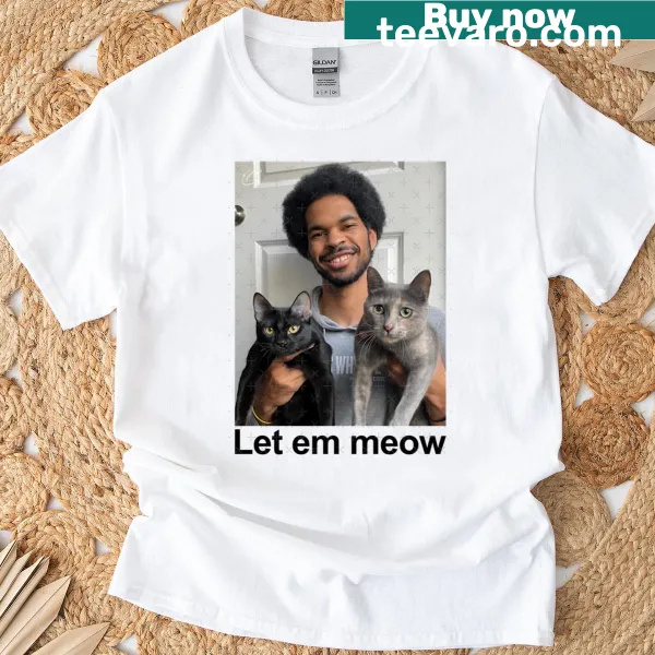 T-shirt featuring a playful illustration of Jarrett Allen with a cat theme