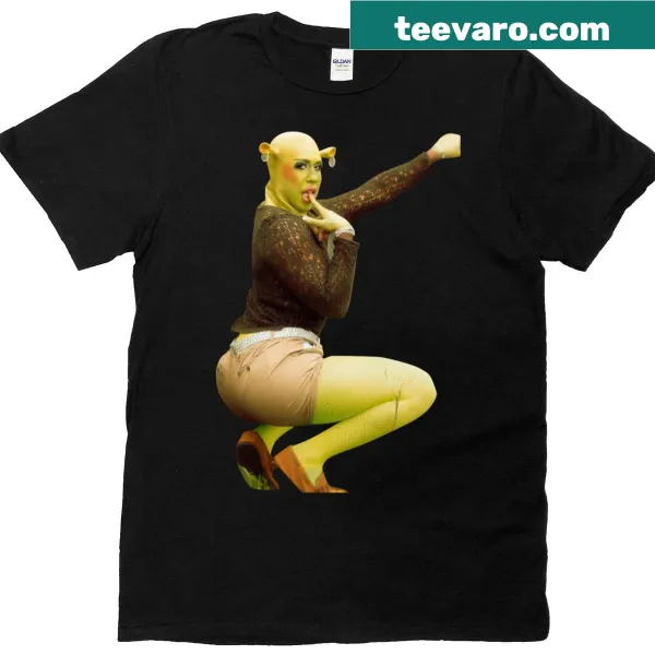 Kori King as Shrek in a cartoon style photoshoot on a classic t-shirt