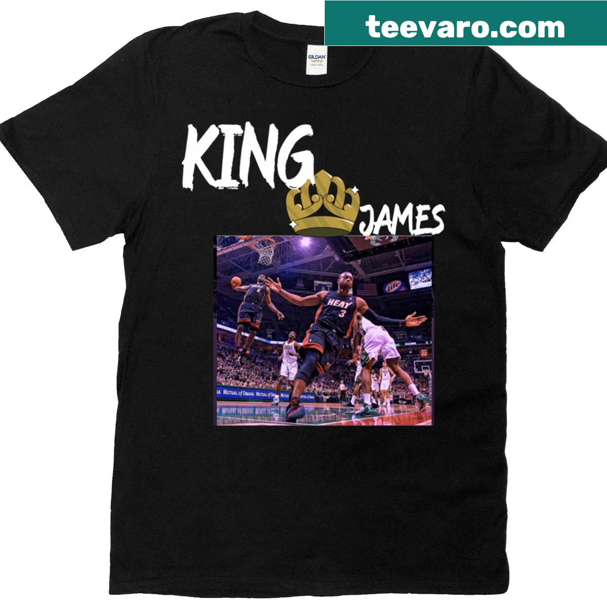 Essential T-shirt featuring Lebron James and 'King' design — on a men's t-shirt