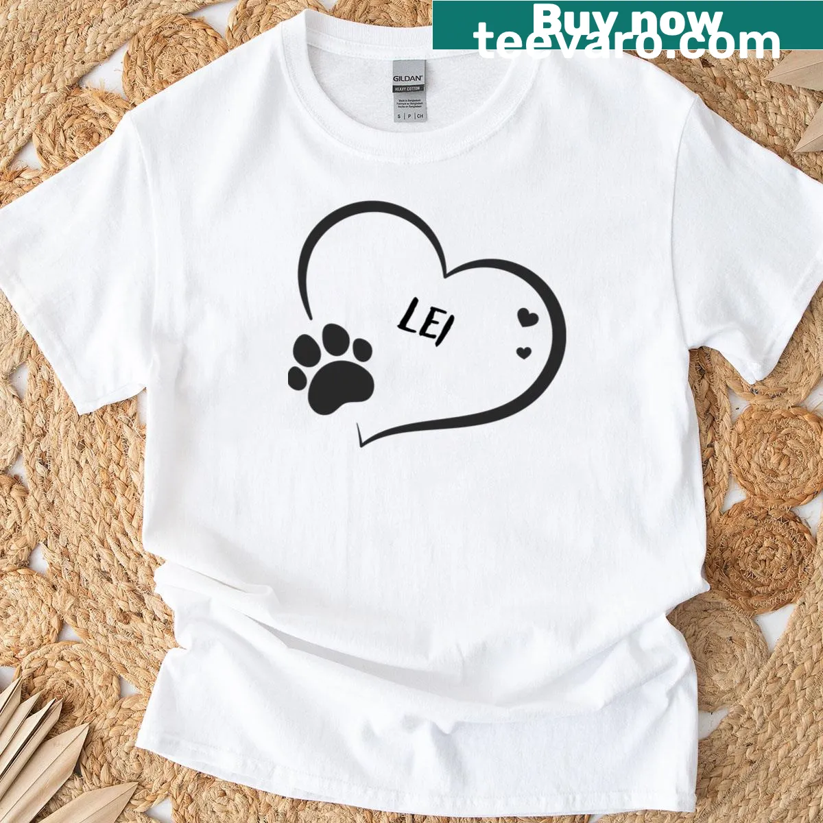 Heart and paw design illustrating love for pets — on a men's t-shirt