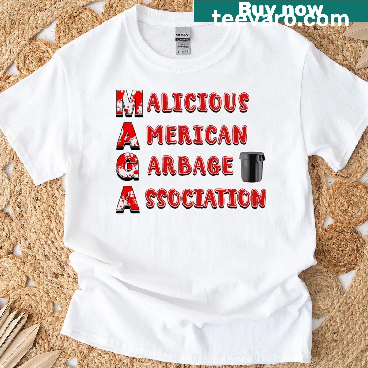 Satirical typography design with political commentary — on a men's t-shirt
