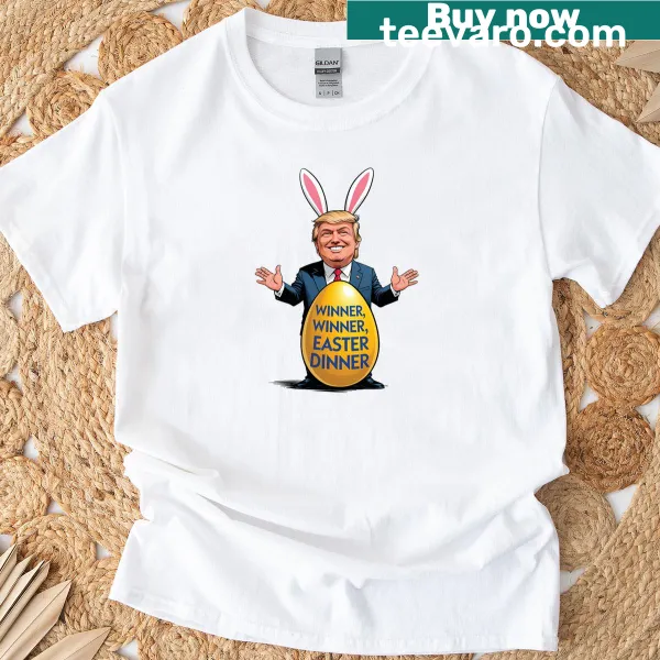 Funny cartoon Trump bunny t-shirt for Easter celebrations.