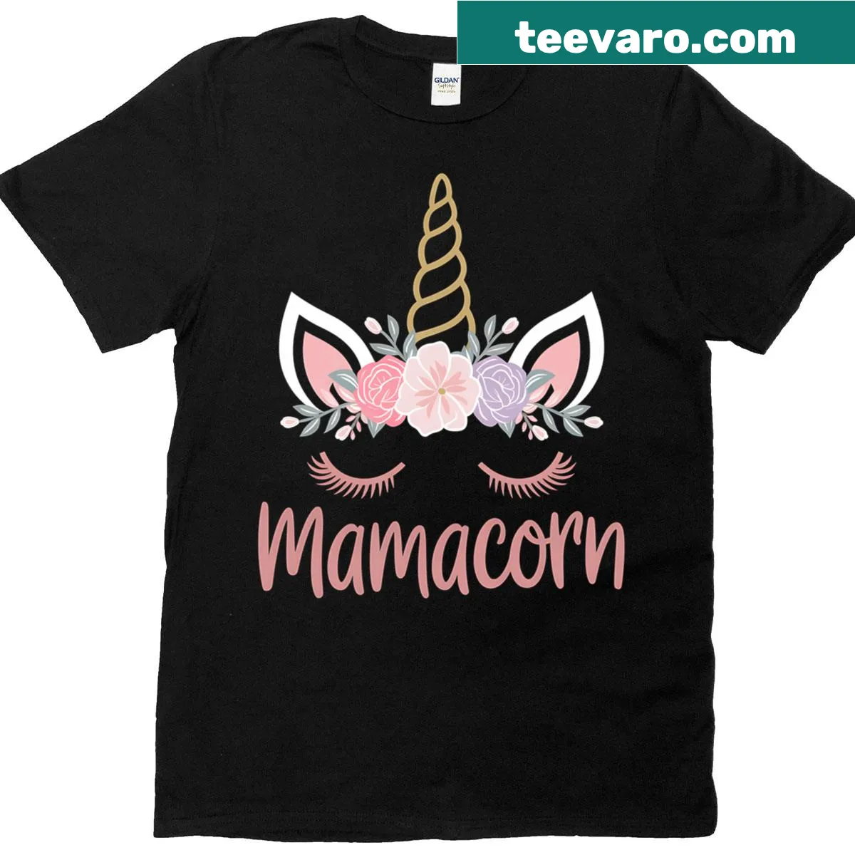 Adorable Mamacorn t-shirt with unicorn and floral designs — on a men's t-shirt