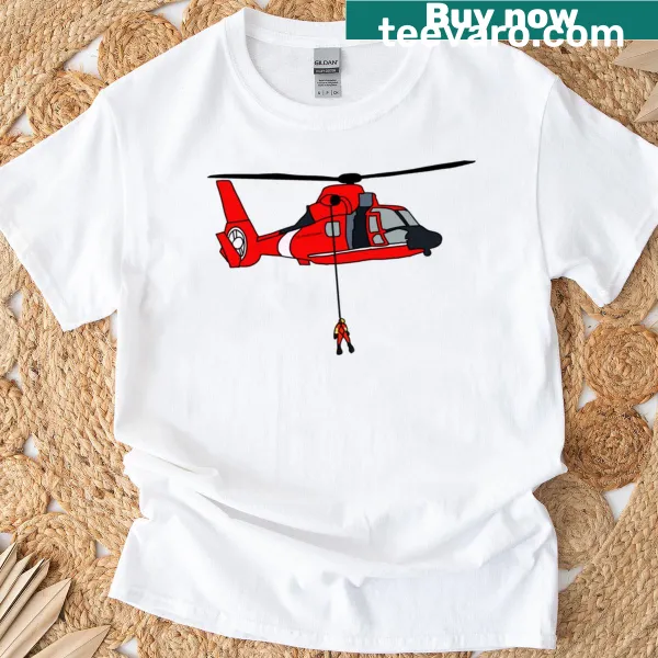 Illustration of a dolphin with a rescue swimmer on a classic t-shirt