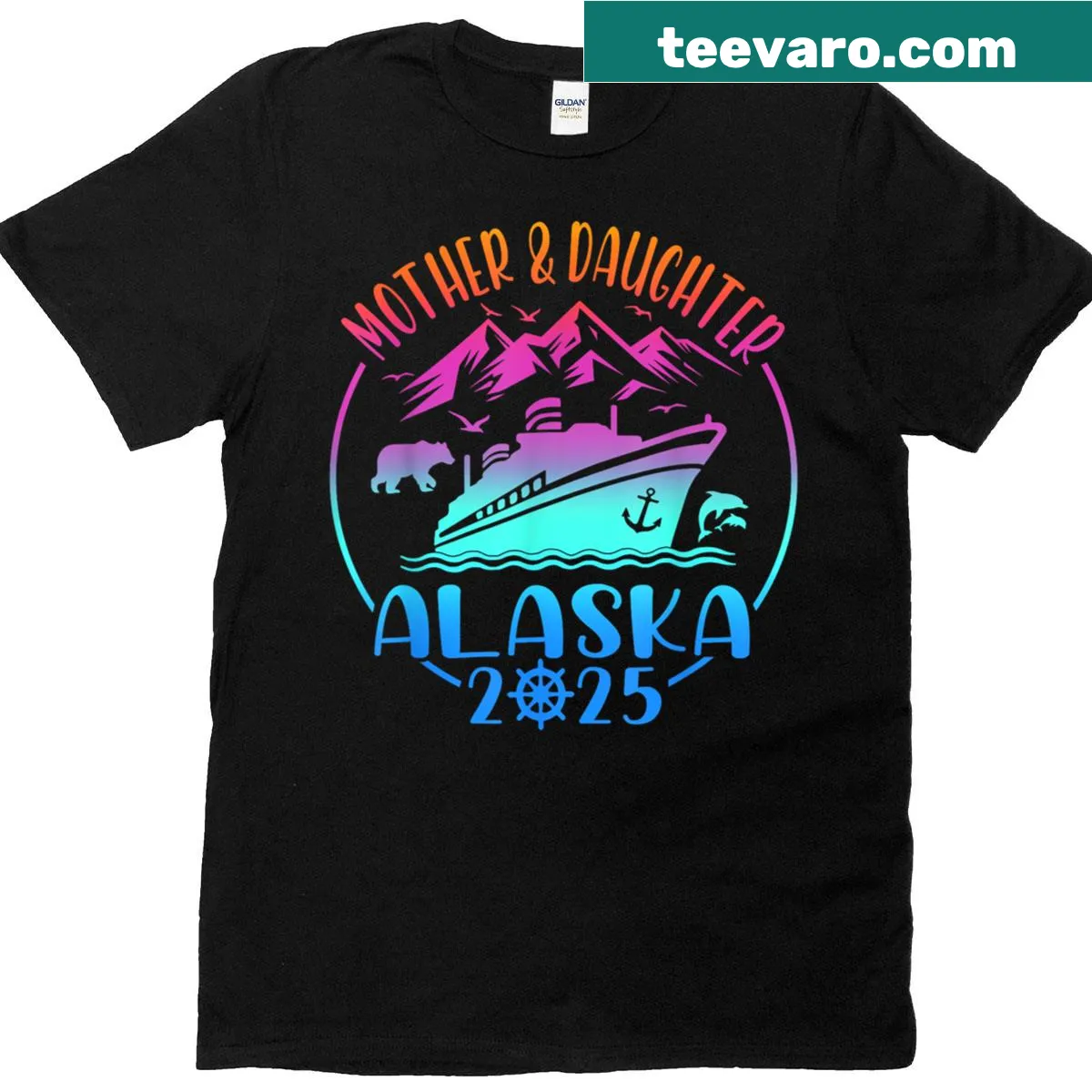 Illustration for Alaska family trip with text 'Mother Daughter Alaska Trip 2025' — on a men's t-shirt
