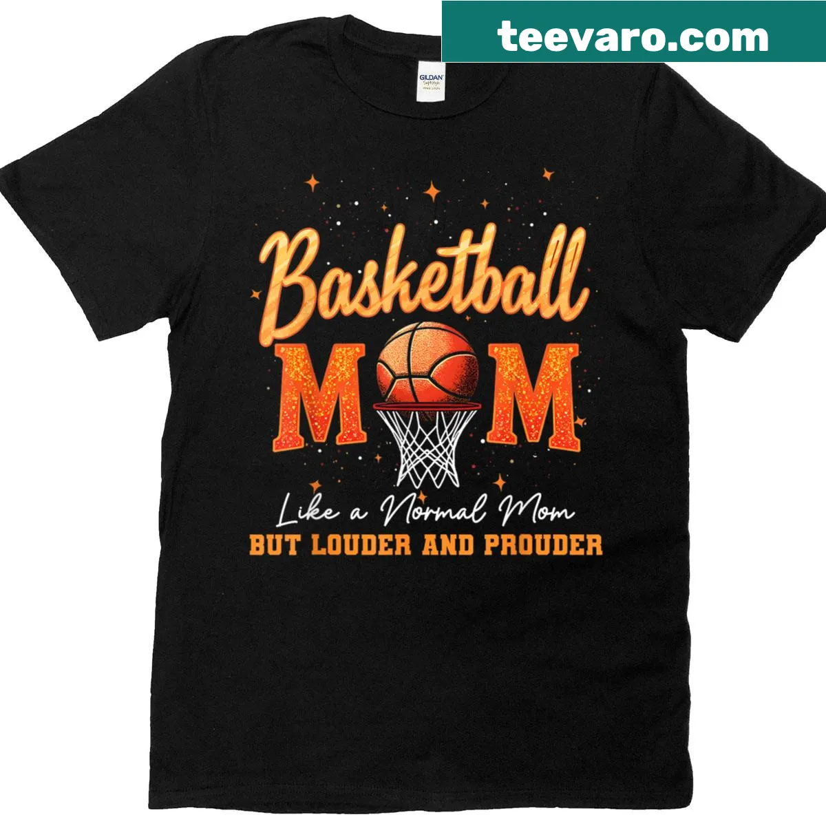 Basketball Mom T-shirt featuring a hoop and net illustration — on a men's t-shirt