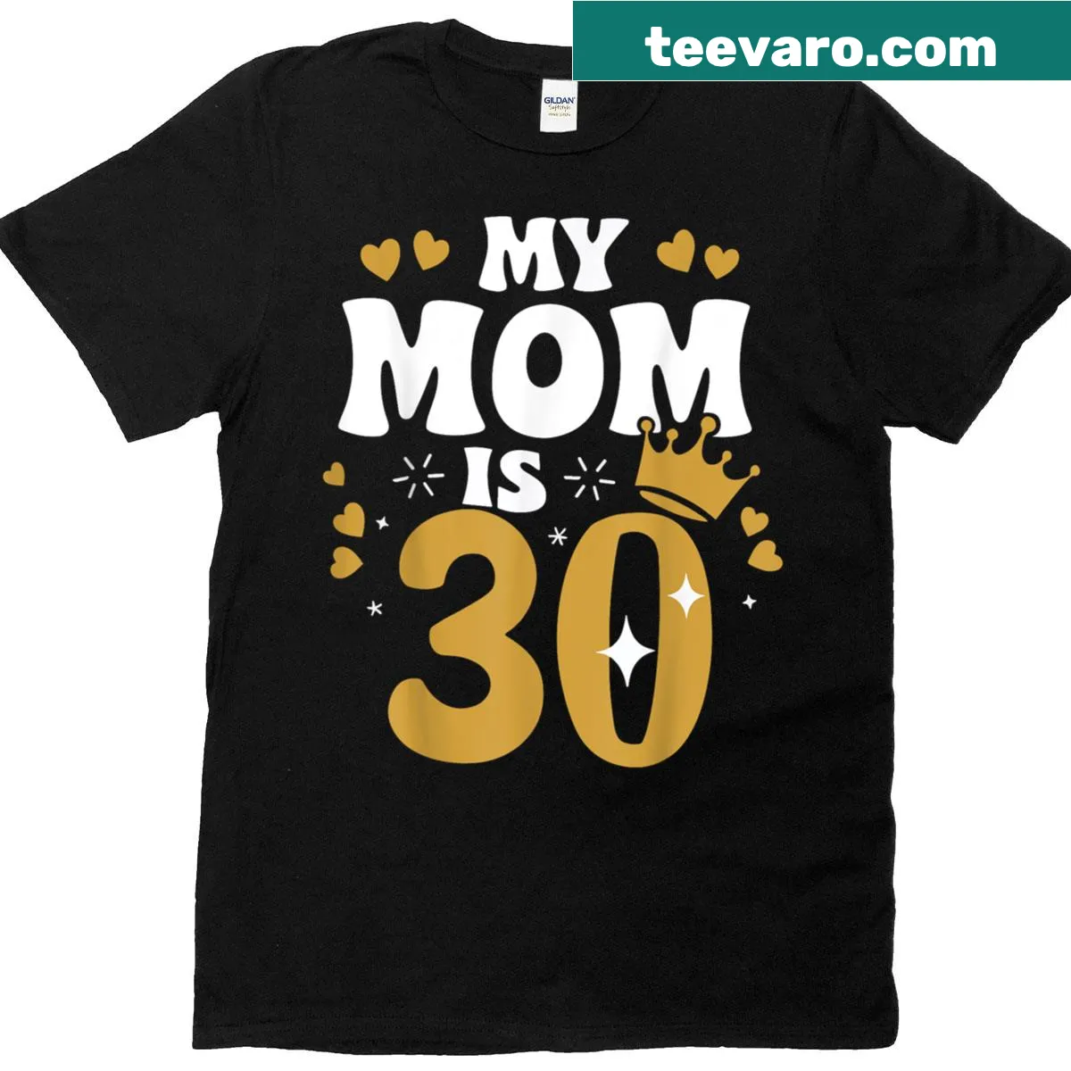T-shirt celebrating mom's 30th birthday with playful text — on a men's t-shirt