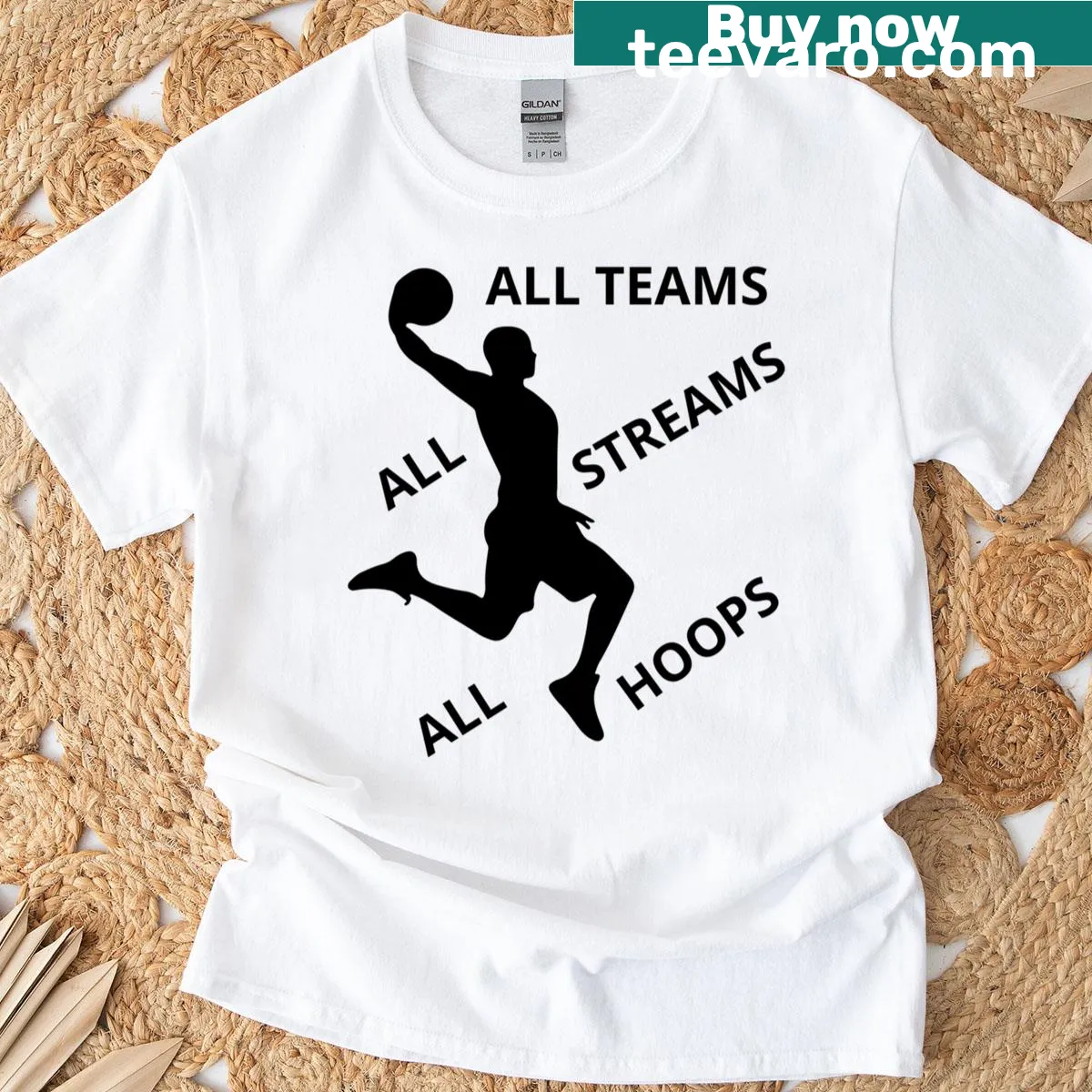 Typographic design featuring NBA teams and action on a classic t-shirt — on a men's t-shirt