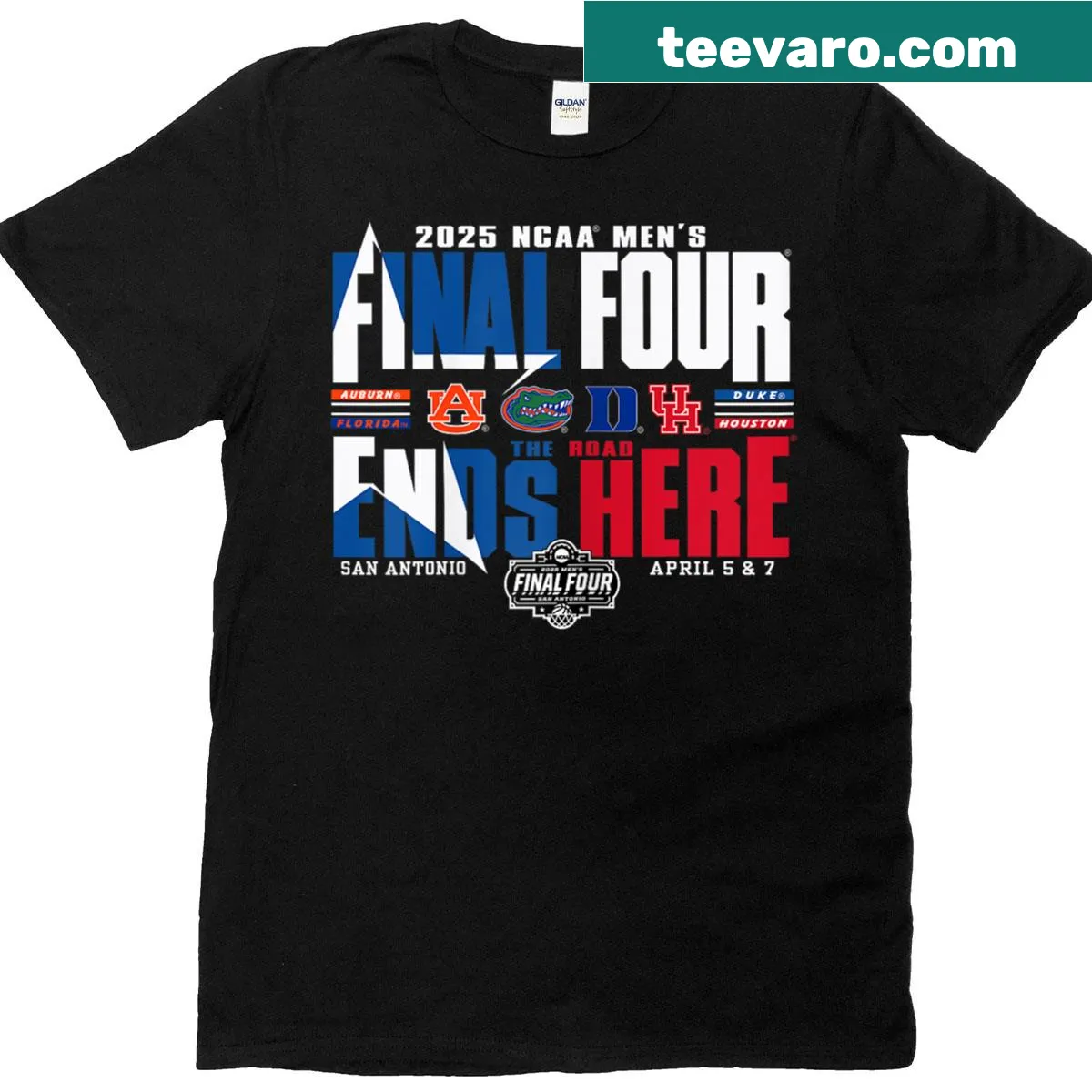 NCAA Final Four T-shirt with Texas flag and basketball graphics — on a men's t-shirt
