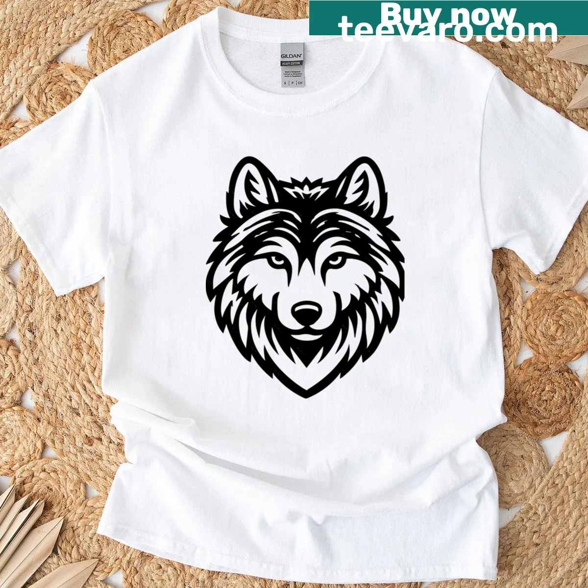 Wolf face illustration on a classic t-shirt — on a men's t-shirt