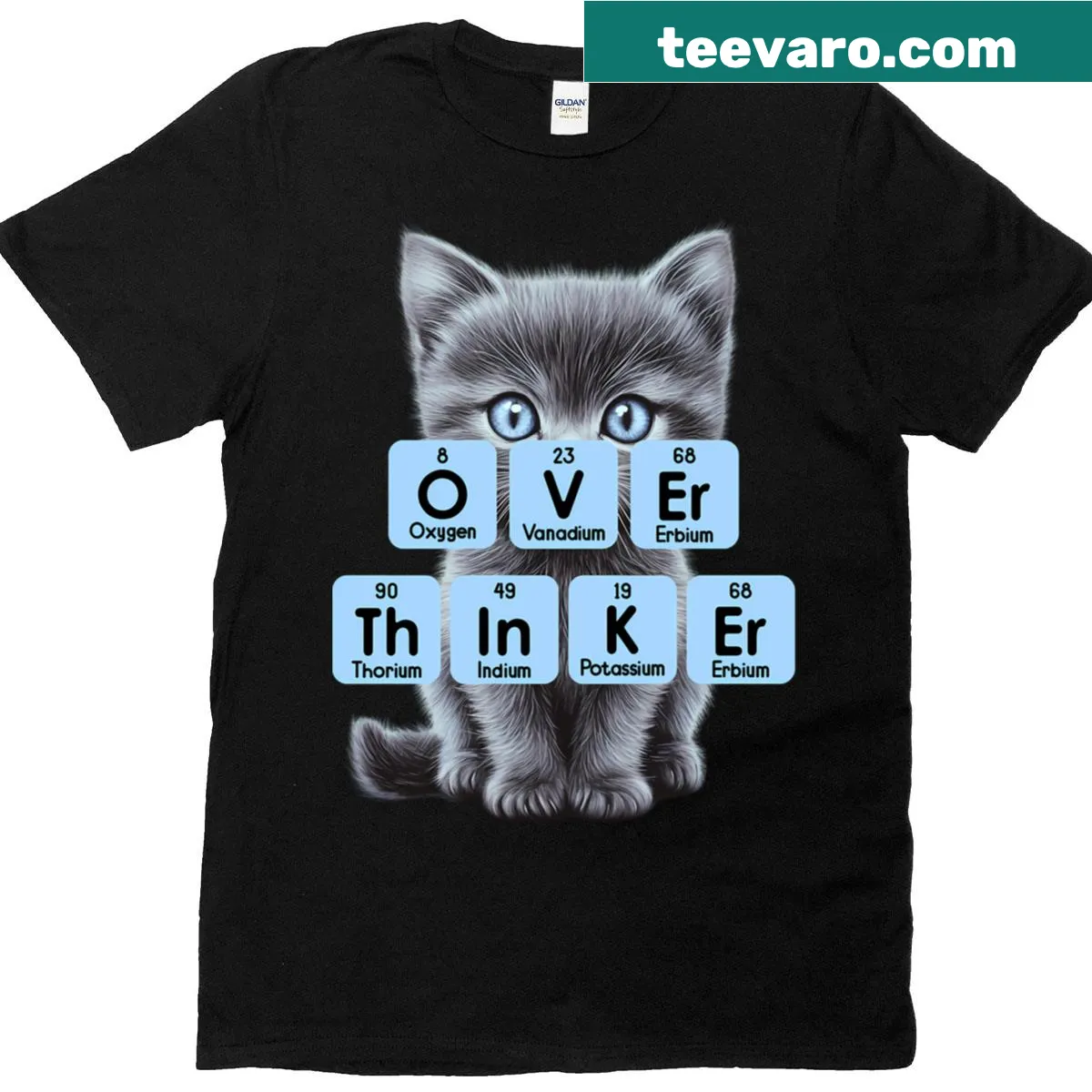 Cute kitten T-shirt with chemical elements design — on a men's t-shirt