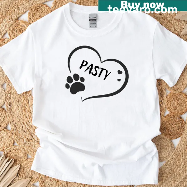 Cute t-shirt with a pasty in a heart and paw print graphic
