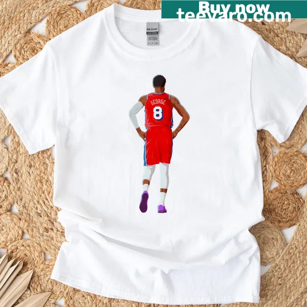 Vintage-style Paul George graphic on Philadelphia 76ers t-shirt
