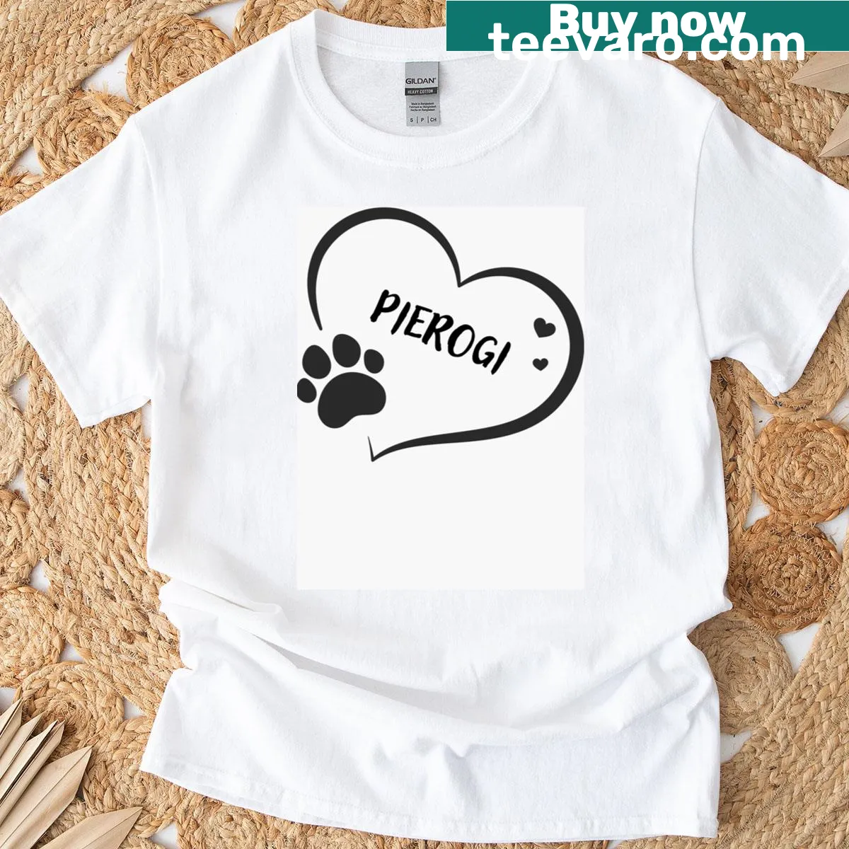 Heart with paw and pierogi illustration on a classic t-shirt — on a men's t-shirt