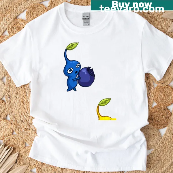 Illustrative Pikmin character graphics on t-shirt
