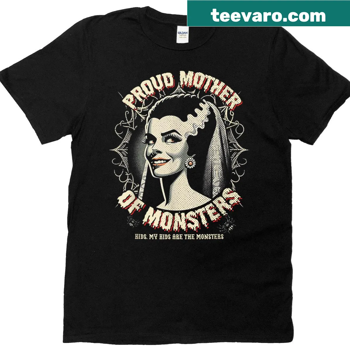 Motherhood themed T-shirt with 'Proud Mother Of Monsters' text design — on a men's t-shirt