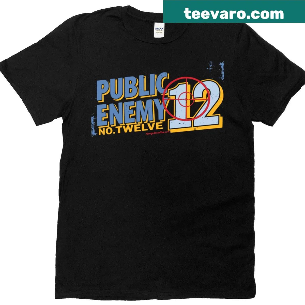 Vintage-style t-shirt with 'Public Enemy No Twelve' design. — on a men's t-shirt