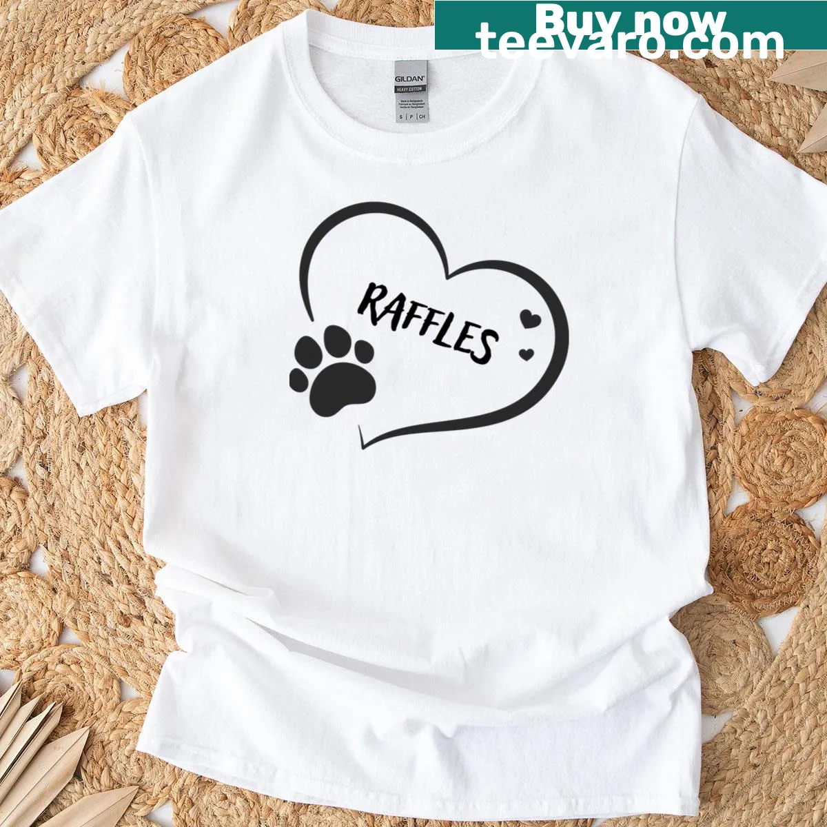 Heart graphic with a paw print design for pet lovers — on a men's t-shirt