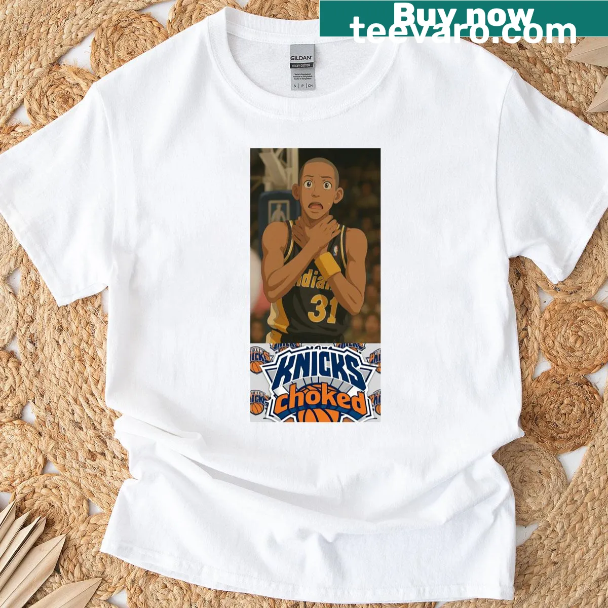 Reggie Miller themed graphic t-shirt with Ghibli art — on a men's t-shirt