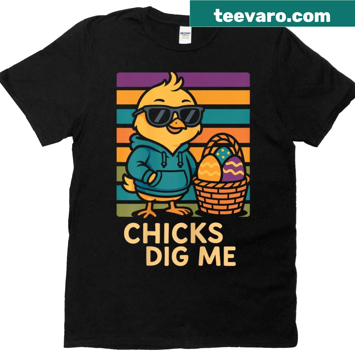 Funny Easter T-shirt featuring a playful cartoon chick design — on a men's t-shirt
