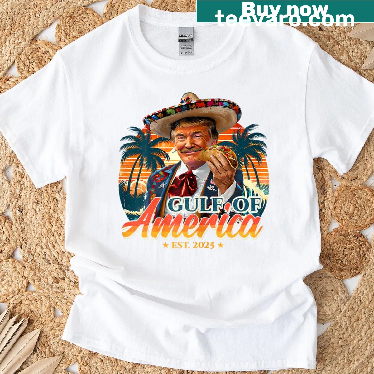 Illustrative t-shirt showcasing the Gulf of Mexico with the American flag. — on a men's t-shirt