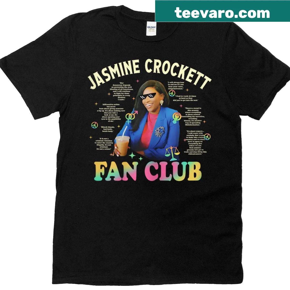 T-shirt supporting Jasmine Crockett with fan club illustration. — on a men's t-shirt