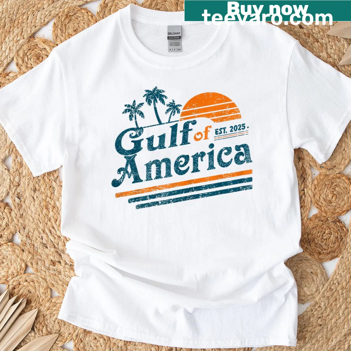 Vintage-style t-shirt featuring an American flag and Gulf of Mexico theme — on a men's t-shirt