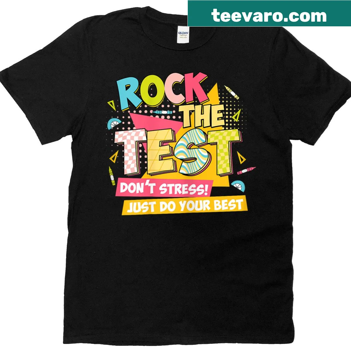 Motivational T-shirt for teachers with testing day message — on a men's t-shirt