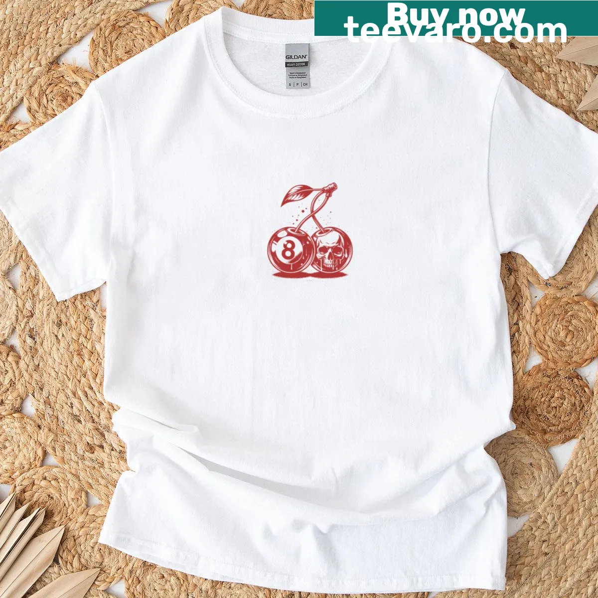 Edgy cherry skull design on casual T-shirt, unique and bold. — on a men's t-shirt