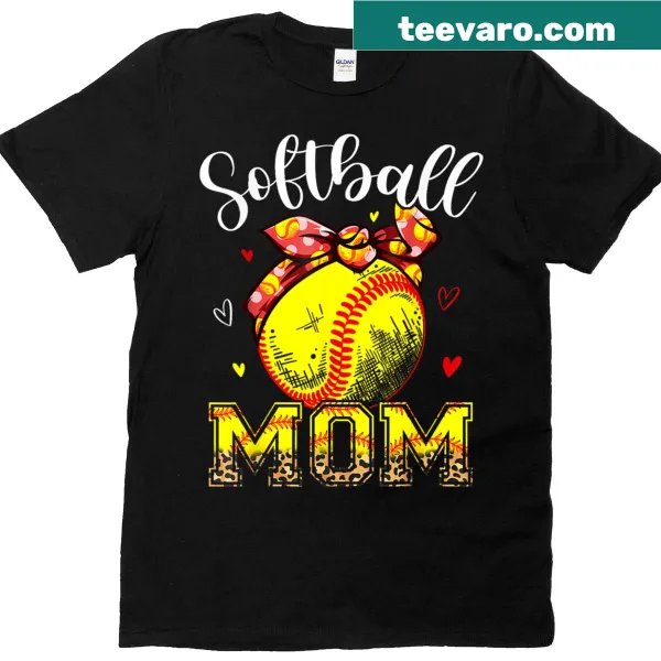 Softball mom graphic T-shirt with leopard print design