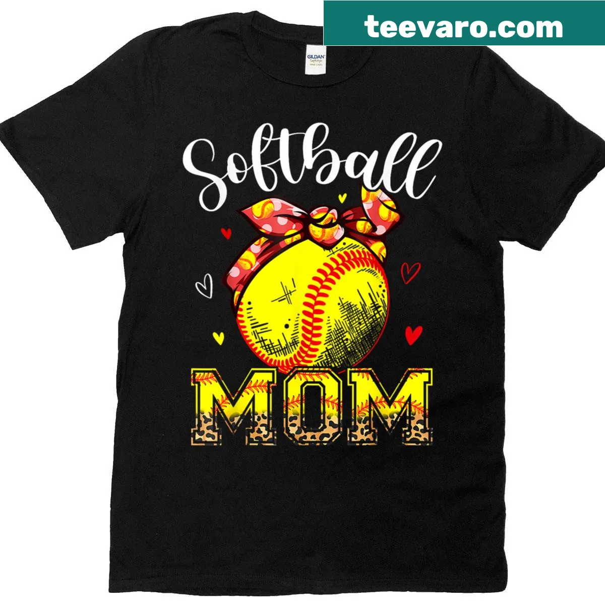 Softball mom graphic T-shirt with leopard print design — on a men's t-shirt