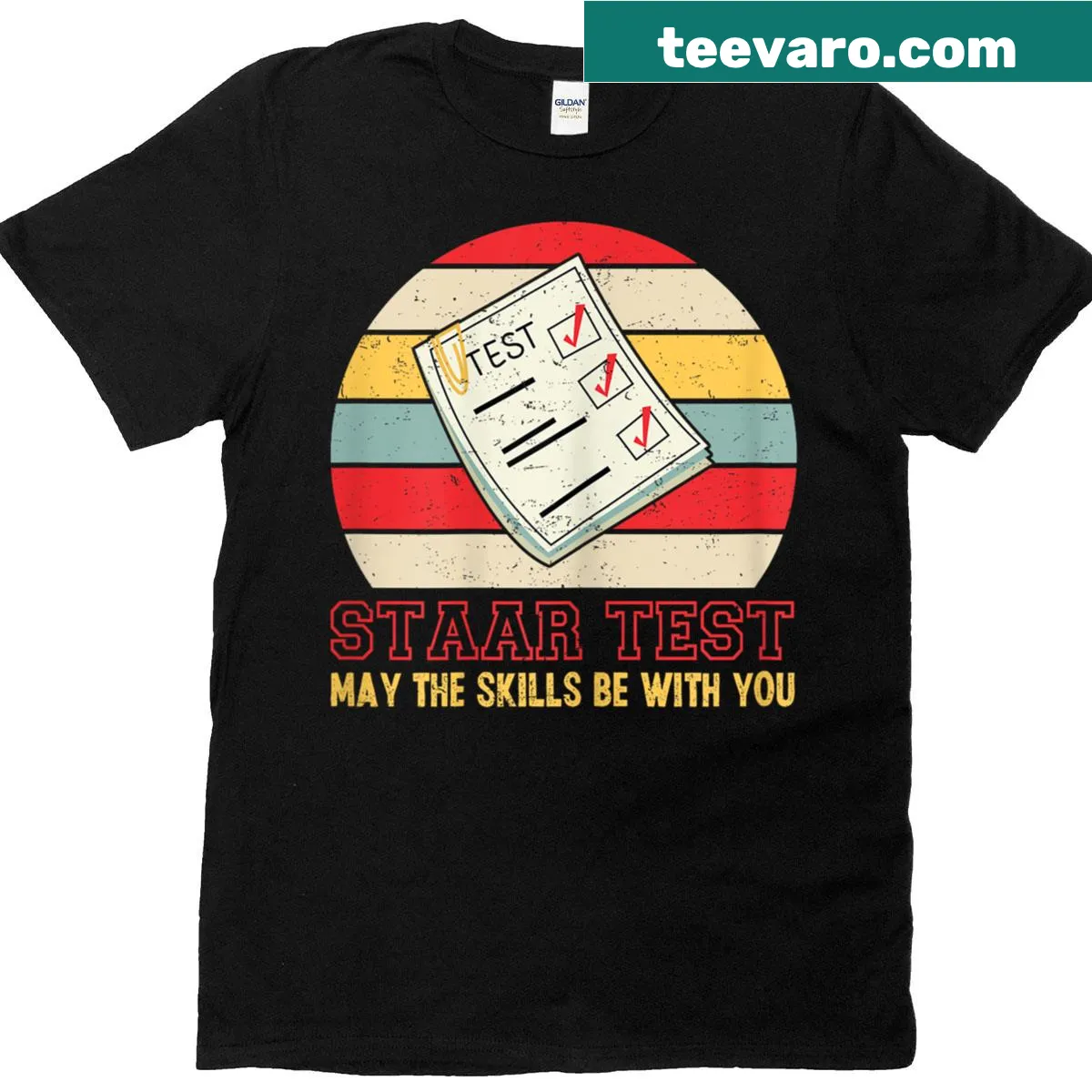 Retro t-shirt for teachers with a humorous test day message — on a men's t-shirt