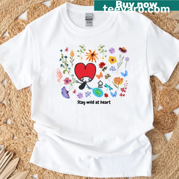 Inspirational badminton T-shirt with 'Stay Wild At Heart' text
