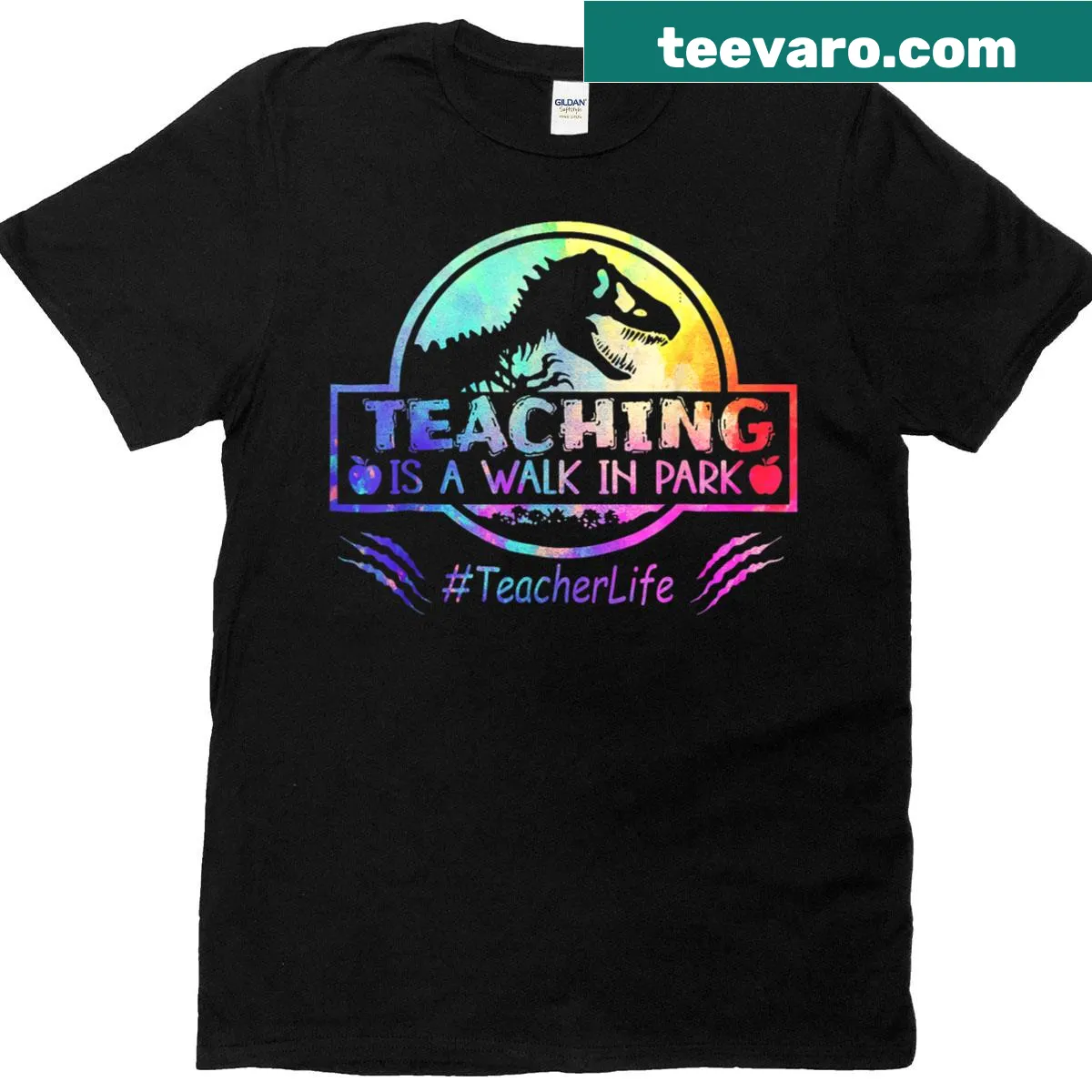 Funny teaching shirt with 'Teaching Is A Walk In Park' text — on a men's t-shirt