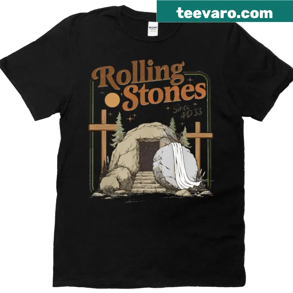 Retro Easter shirt with 'The Stone Was Rolled Away He Is Alive' text