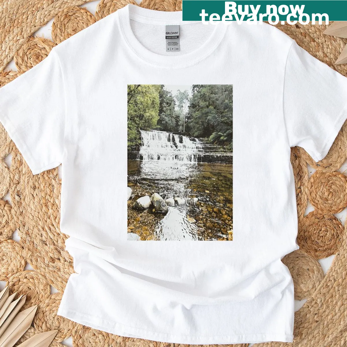 Nature-themed t-shirt featuring a graphic of Victoria Falls — on a men's t-shirt