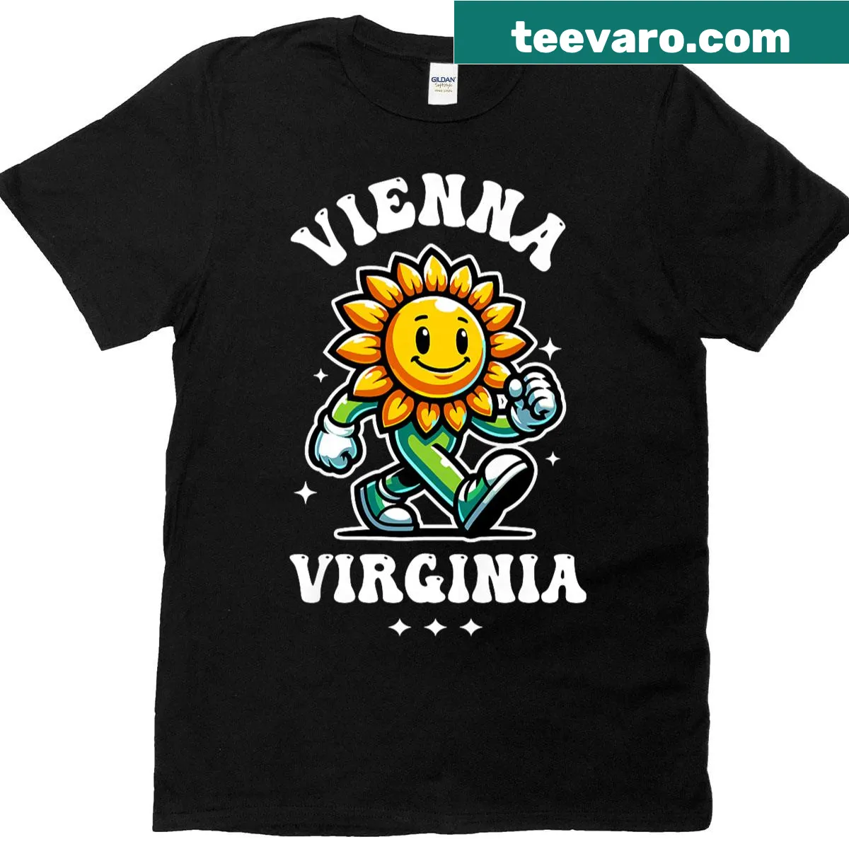 Cartoon sunflower design on a cheerful T-shirt — on a men's t-shirt