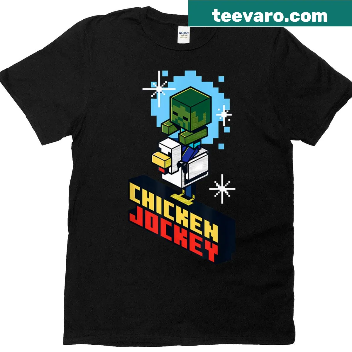 Vintage T-shirt with an illustrated jockey chicken design — on a men's t-shirt