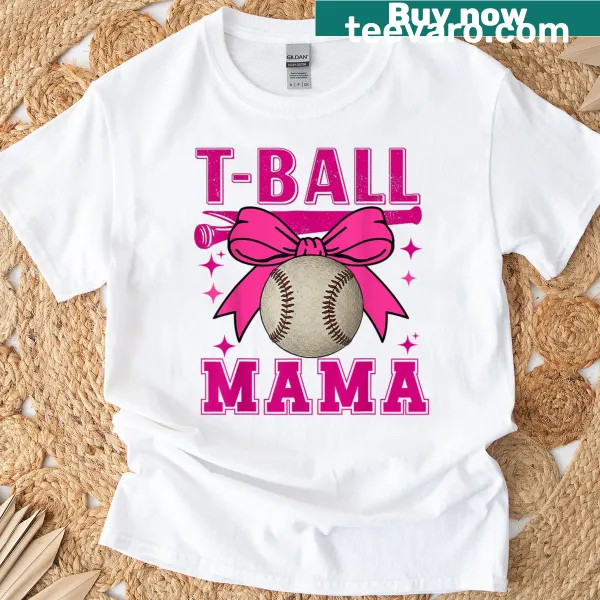 Vintage T-ball mama T-shirt with bow print for softball moms